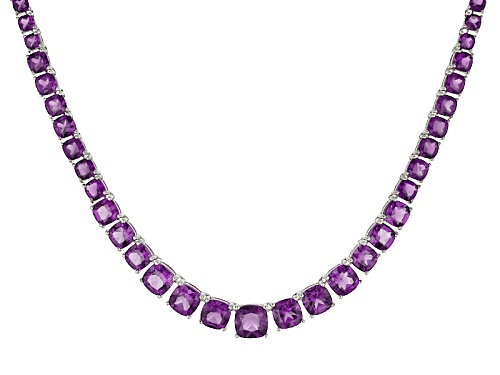 36.30ctw Graduated 4mm - 8mm Square Cushion African Amethyst Rhodium Over Sterling Silver Necklace - Size 18
