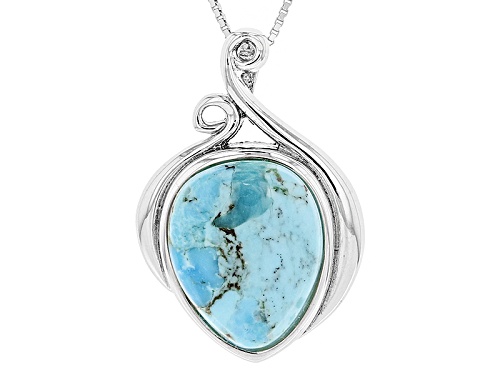 18x14mm Pear Shape Turquoise Solitaire Sterling Silver Pendant With Chain