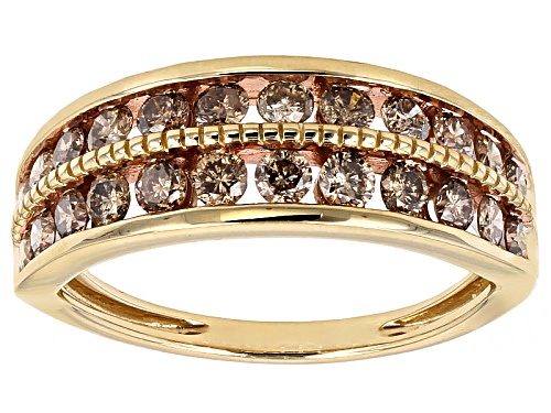 1.00ctw Round Champagne Diamond 14k Yellow Gold Band Ring - Size 9