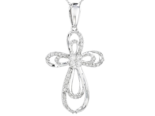 .33ctw Round White Diamond 14k White Gold Cross Pendant With An 18inch Rope Chain
