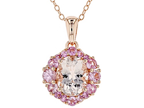 1.32CT OVAL MORGANITE & .76CTW PINK SAPPHIRE 18K ROSE GOLD OVER SILVER PENDANT W/ CHAIN