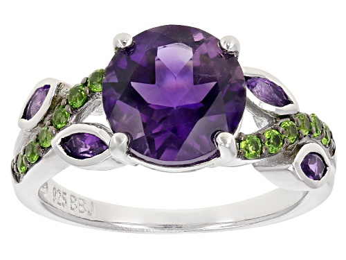 2.31ctw African Amethyst with .18ctw Chrome Diopside Rhodium over Sterling Silver Ring - Size 10