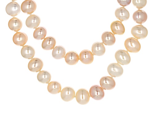 8-10mm Multi-Color Cultured Freshwater Pearl Rhodium Over Silver Necklace Mother-Daughter Set - Size 18