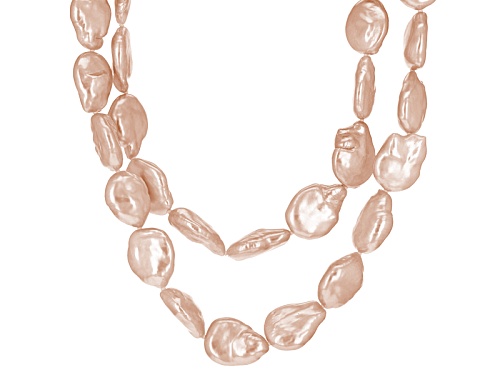 Photo of 13-14mm Peach Cultured Freshwater Pearl Rhodium Over Sterling Silver Two-Strand Necklace - Size 22