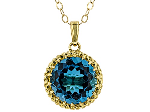 4.60ct Round London Blue Topaz Solitaire 10k Yellow Gold Pendant With Chain