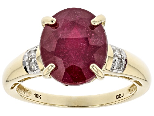 5.52ct Oval Mahaleo® Ruby With .05ctw Round White Four Diamond Accents 10k Yellow Gold Ring - Size 8