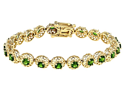 5.12ctw Round Russian Chrome Diopside 10k Yellow Gold Halo Bracelet - Size 7.25