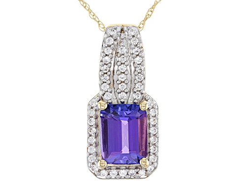 Photo of 1.15ct Emerald Cut Tanzanite With .27ctw Round White Zircon 10k Yellow Gold Pendant With Chain