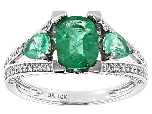 1.55ctw Cushion & Pear Shape Ethiopian Emerald, .92ctw White Zircon Rhodium Over 10k White Gold Ring - Size 8