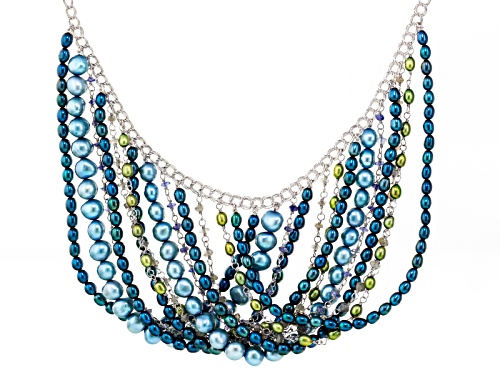 4-7.5mm Cultured Freshwater Pearl With Iolite & Labradorite Rhodium Over Silver 16 Inch Necklace - Size 16