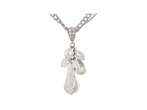 Photo of Cultured Freshwater Pearl With Quartz Rhodium Over Silver Necklace 8-11mm - Size 38