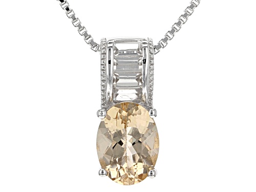 .94ct Oval Brazilian Yellow Beryl With .31ctw Round Baguette White Zircon Silver Pendant With Chain