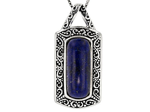 20x7mm Rectangular Cushion Lapis Lazuli Sterling Silver Pendant With Chain