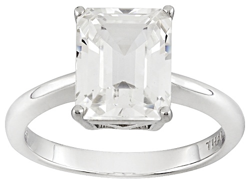 3.82ct Emerald Cut Lab Created White Yag Solitaire Sterling Silver Ring - Size 11