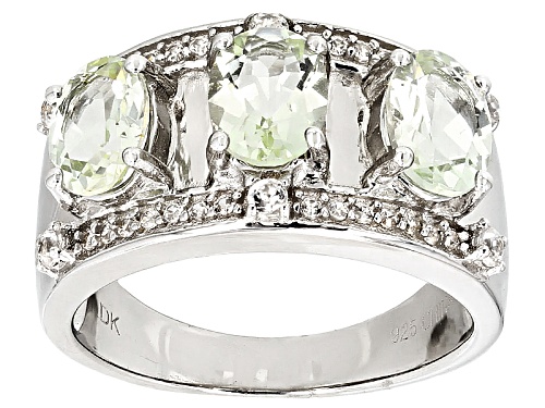 Photo of 1.87ctw Oval Green Beryl With .27ctw Round White Zircon Sterling Silver 3-Stone Band Ring - Size 7