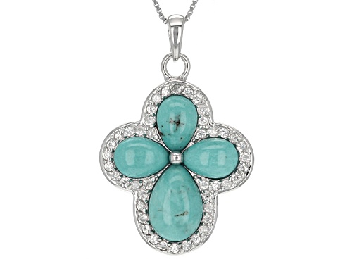 Photo of 12x8mm And 9x6mm Pear Shape Turquoise With .84ctw Round White Zircon Silver Cross Pendant With Chain