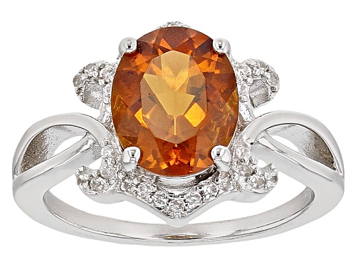 1.70ct Oval Brazilian Madeira Citrine With .13ctw Round White Zircon Sterling Silver Ring - Size 8