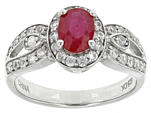 Photo of .64ct Oval Mahaleo® Ruby With .32ctw Round White Zircon Sterling Silver Ring - Size 12