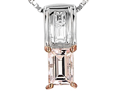 .42ct Emerald Cut Pink Morganite With .15ctw White Zircon Sterling Silver Pendant With Chain
