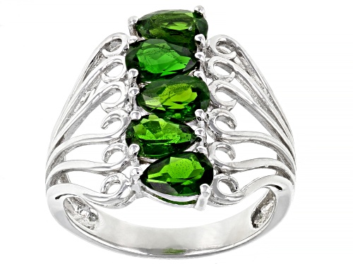 1.91ctw Pear Shape Chrome Diopside Rhodium Over Sterling Silver Ring - Size 6