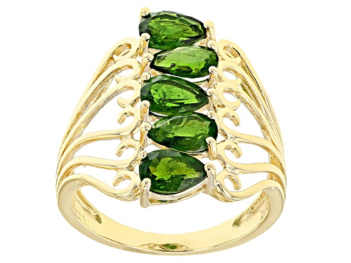 1.75ctw Pear Shape Chrome Diopside 18k Yellow Gold Over Sterling Silver 5-Stone Ring - Size 9