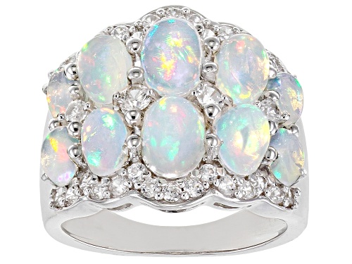 Photo of 2.42ctw Oval Ethiopian Opal With .82ctw Round White Zircon Rhodium Over Sterling Silver Ring - Size 8