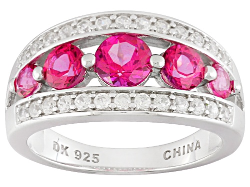 .81ctw Round Pink Mexican Danburite And .37ctw Round White Zircon Sterling Silver 5-Stone Band Ring - Size 6