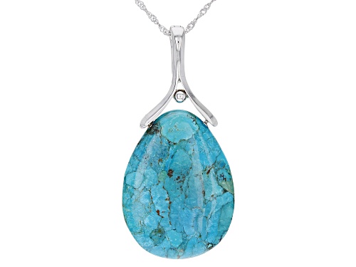 Pear Shape Cabochon Blue Turquoise Rhodium Over Sterling Silver Enhancer With Chain