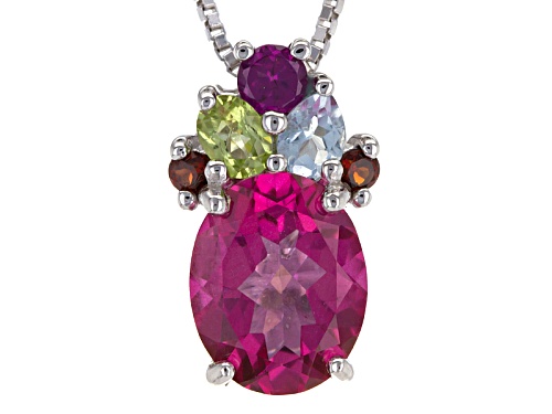 2.67ct Oval Pink Topaz With .58ctw Pear Shape, Oval And Round Multi-Gem Silver Pendant With Chain