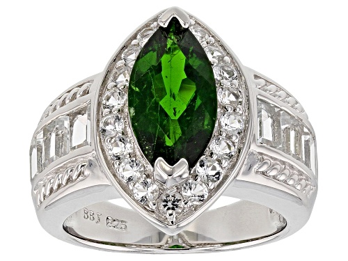 2.60CT MARQUISE RUSSIAN CHROME DIOPSIDE WITH 1.49CTW MIXED SHAPE WHITE TOPAZ STERLING SILVER RING - Size 11