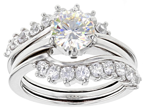 1.76ct Strontium Titantate and 1.26ctw White Zircon Rhodium Over Silver Ring with Guard - Size 8