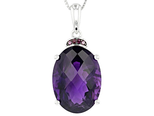 19.55CT AFRICAN AMETHYST WITH .04CTW PURPLE FOUR DIAMOND ACCENT STERLING SILVER PENDANT WITH CHAIN