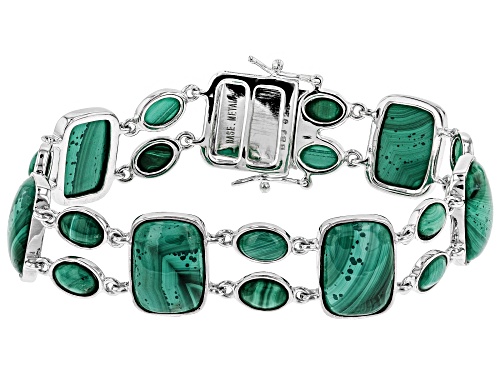 OVAL AND SQUARE CUSHION MALACHITE RHODIUM OVER STERLING SILVER BRACELET - Size 8