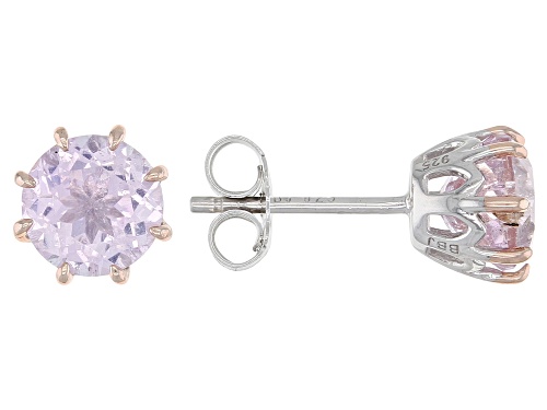 3.12CTW ROUND KUNZITE RHODIUM OVER STERLING SILVER STUD EARRINGS