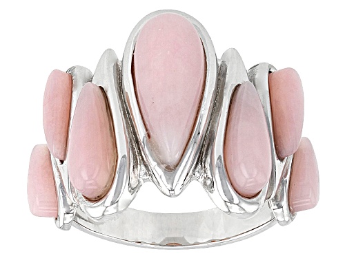 8x3mm-15x6mm Pear Shape Peruvian Pink Opal Cabochon Sterling Silver Ring - Size 5