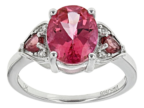 1.96ct Oval Pink Danburite with 0.41ctw Pink Tourmaline & White Zircon Rhodium Over Silver Ring - Size 9