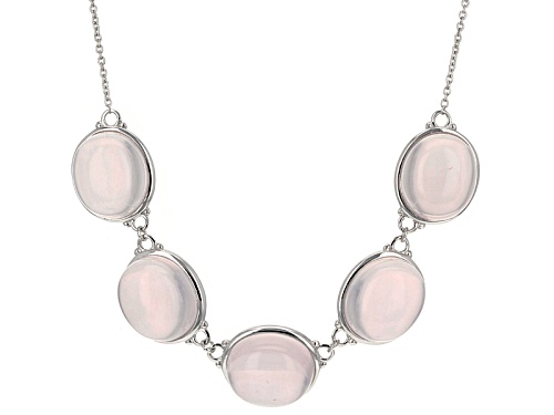 Photo of 14x12mm Oval Cabochon Rose Quartz Sterling Silver 5-Stone Necklace - Size 18