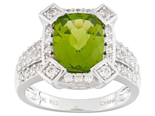 2.55ct Manchurian Peridot™ And .88ctw Round White Zircon Sterling Silver Ring - Size 7