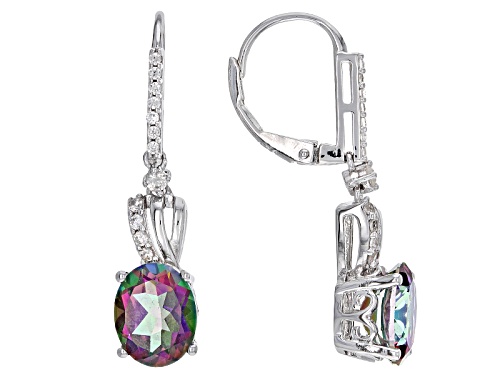 Photo of 5.78ctw Oval Multicolor Topaz And .33ctw Round White Zircon Sterling Silver Dangle Earrings