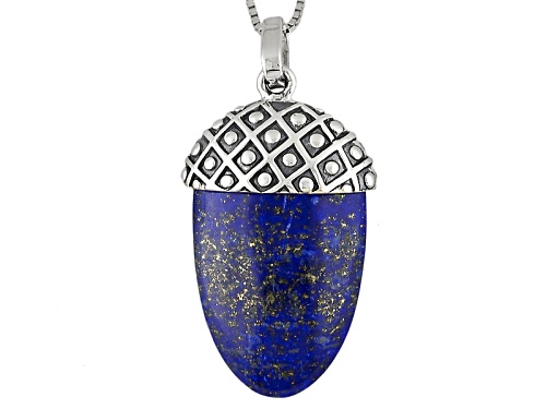 Photo of 16x21mm Cabochon Pear Shape Lapis Lazuli Sterling Silver Acorn Pendant With Chain