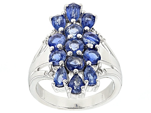 3.81ctw Round And Pear Shape Kyanite With .07ctw Round White Zircon Sterling Silver Ring - Size 5