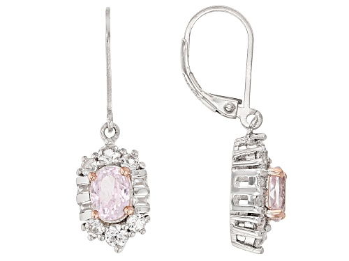 1.70ctw Oval Kunzite With 1.05ctw Baguette And Round White Topaz Rhodium Over Silver Earrings