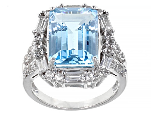 Rachel Roy Jewelry, 9.80ctw Emerald Cut Glacier Topaz™ and Topaz Rhodium Over Silver Ring - Size 9