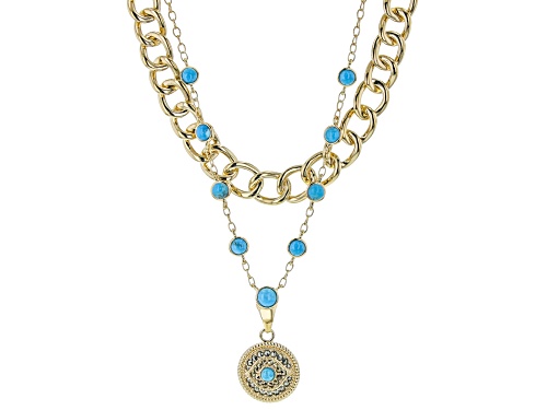 Rachel Roy Jewelry, Turquoise and 3.40ctw Marcasite 18k Yellow Gold Over Brass Evil Eye Necklace - Size 19