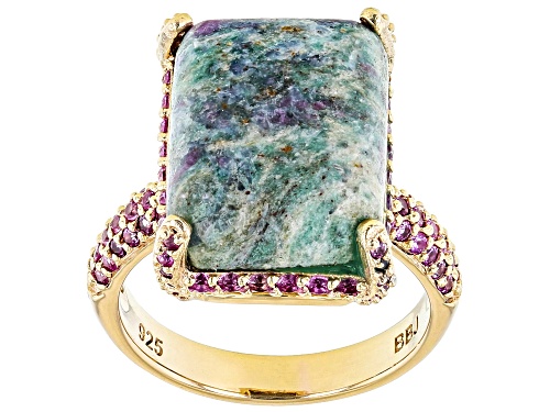 Rachel Roy Jewelry, Ruby Fuchsite and Lab Pink Sapphire 18k Yellow Gold Over Sterling Silver Ring - Size 7