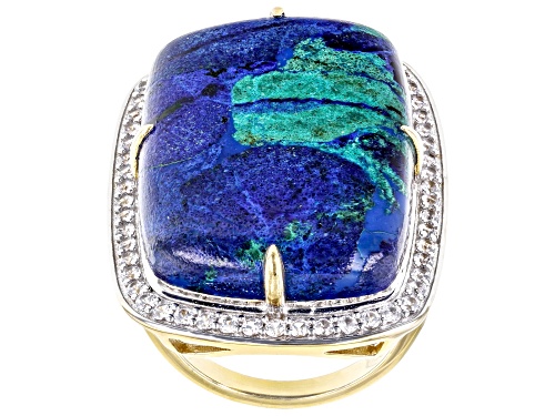 Rachel Roy Jewelry, Blended Azurite and Malachite, White Zircon 18k Yellow Gold Over Silver Ring - Size 11