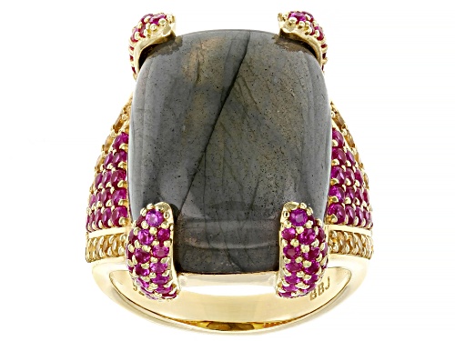 Photo of Rachel Roy Jewelry, 1.61ctw Labradorite, Lab Sapphire, & Citrine 18k Yellow Gold Over Silver Ring - Size 9