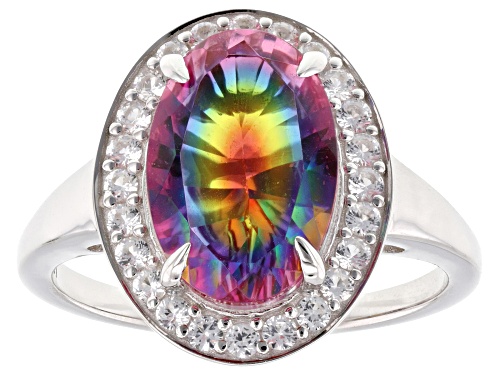 2.97ct Rainbow Quartz Doublet with 0.32ctw Lab White Sapphire Rhodium Over Sterling Silver Ring - Size 7