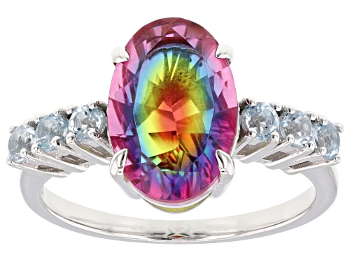 2.97ct Rainbow Quartz Doublet with 0.48ctw Glacier Topaz™ Rhodium Over Sterling Silver Ring - Size 6