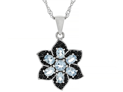 0.95ctw Aquamarine with 0.28ctw Black Spinel Rhodium Over Sterling Silver Pendant with Chain